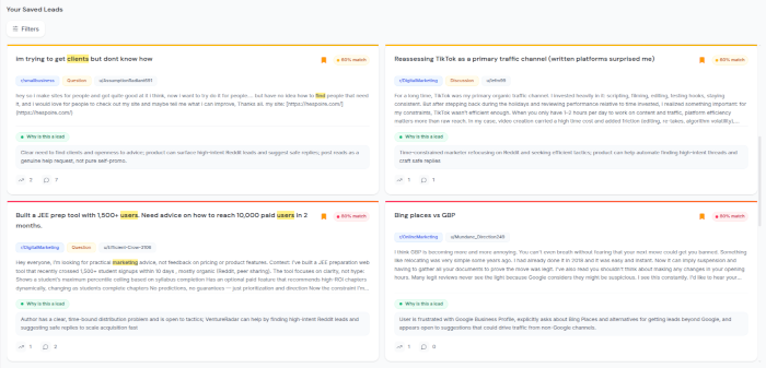 Lead card footer with score and plain-language reason